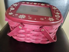 Longaberger RARE 2010 Red Snowflake Picture lid basket Mint Condition FREESHIP!