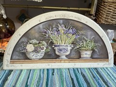 Vintage Wooden Arched Iris Lily Of The Valley Floral Crackled Designed Print