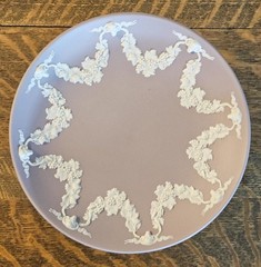 Wedgwood Lilac Jasper Compote or Footed Dish, Rams Heads and Grape Swags 6″ Dia.