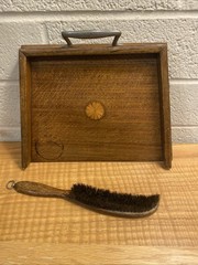 Vintage antique Edwardian inlaid wood crumb butler’s tray & brush Georgian style