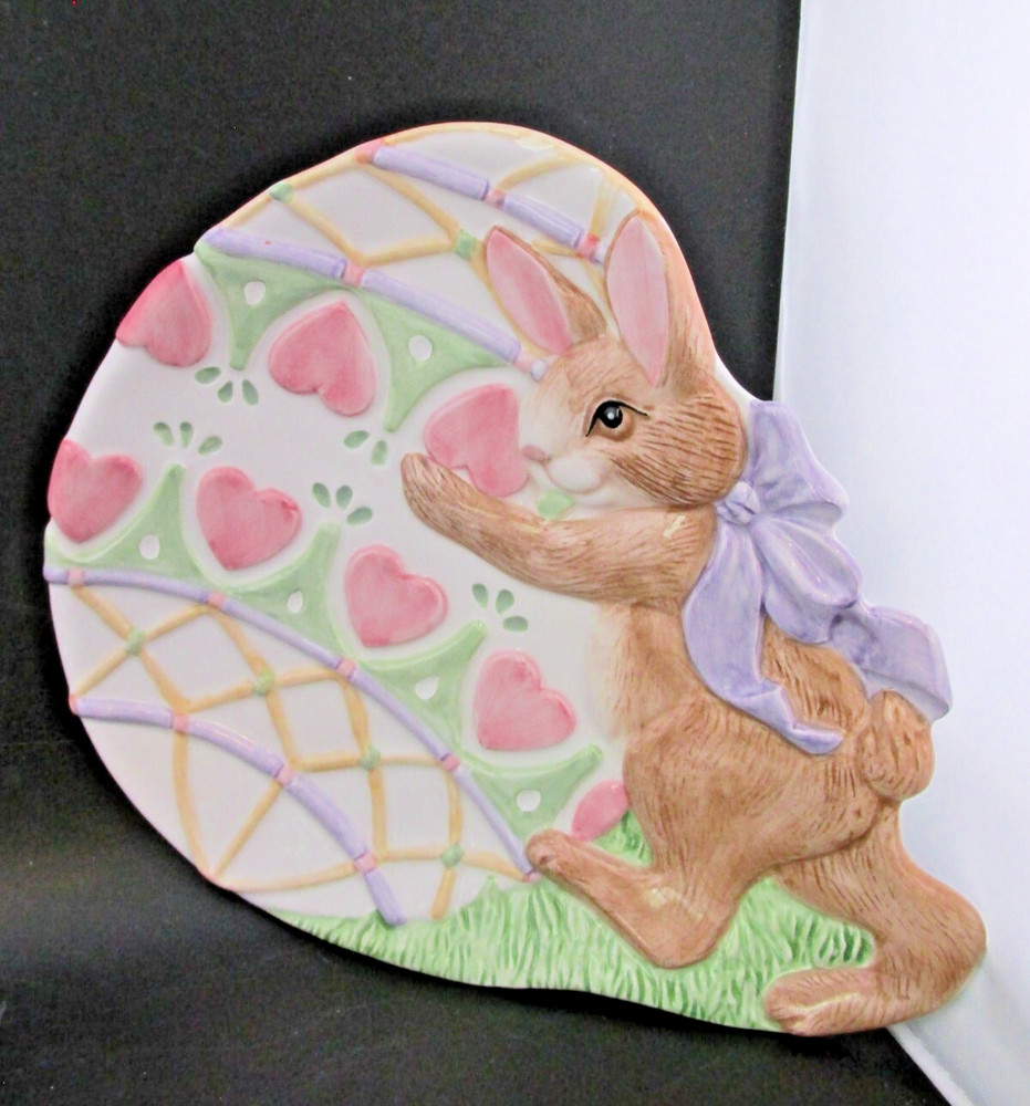Easter Fitz & Floyd Ceramic Dish Bunny Rabbit Hearts Spring Easter Egg
