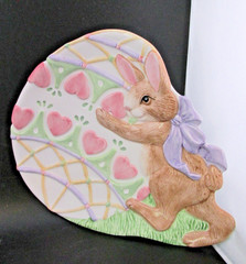 Easter Fitz & Floyd Ceramic Dish Bunny Rabbit Hearts Spring Easter Egg
