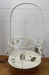 Vintage Tole Style Rose Basket Metal Shabby Chic Cottage Decor