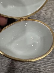 Limoges France White & Gold Floral Bouquet Design Porcelain Egg Trinket Box 3 In