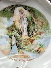Limoges Leaf Shaped Tray Featuring Virgin Maryand Saint Bernadette