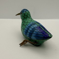 Vintage Cloisonné & Brass Miniature 5” Sandpiper Bird Sculpture Figurine