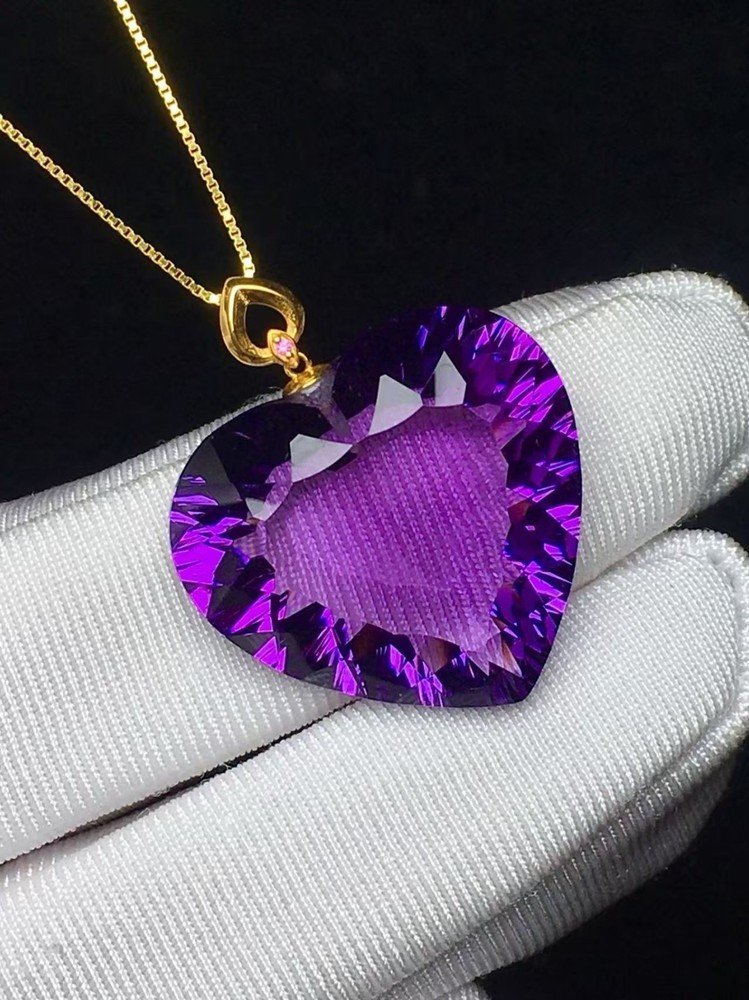 Natural Amethyst Quartz Purple Uruguay heart shape necklaces 18K