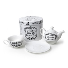 Freaks Like Me Drink Tea For One Set White Teapot Alchemy Gothic