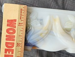 Vintage Akro Agate White Orange Blue Swirly Dish Made in USA 🇺🇸