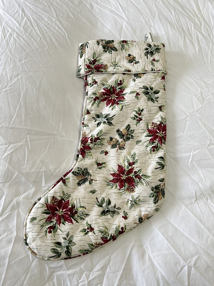 Longaberger Homestead | Traditional Christmas Stocking | Poinsettia Holly Berry