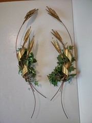 Vtg Home Interiors Brass Wheat Sheaf 2 Piece Wall Hanging Decor MCM Homco 31″