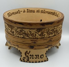 Vintage Norwegian Tine Butter Bowl Hand Carved Wood Rosemaling Morgedal 1980