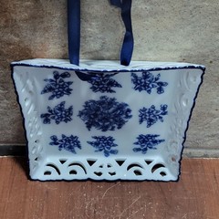 Porcelain Lace Cut Trinket Coin Candy Nut Dish Blue White Flower Wall Hanging