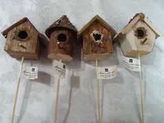 Home Interiors Birdhouse Floral Picks/ Set of 4/Natural Wood/Pine Cone Decor/New