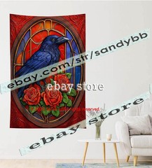 Raven Window Tapestry Gothic Bird Fantasy Wall Hanging dark art 39X59 in