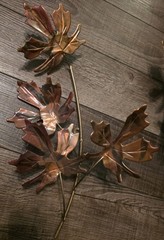 2 to 1 Convertible Vtg MCM Maple Leaf Wall Art Sculpture Metal Copper
