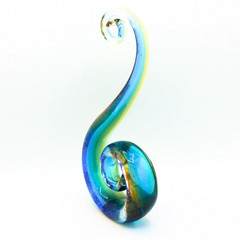 Vintage Murano Style Art Glass Sculpture Blue Amber Abstract Swirl Wave Design