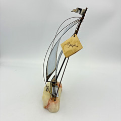 Vintage John DeMott Sailboat Sculpture Onyx Brass Copper MCM California Art