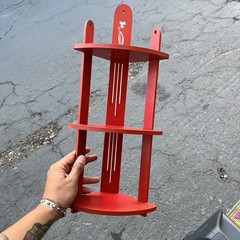 Vintage Art Deco Corner Shelf 3 Tier What Not Shelving Wooden Red Near Mint!!