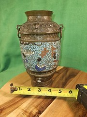 Champleve Brass Japanese Lamp Base W/Enamal Inlay Converted Urn Unknown Period