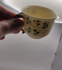 VTG Belleek Shamrock Basketweave Pattern Parian China Teacup & Saucer 1946-1981