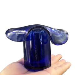 1980s Art Glass Hat Shaped Dish Bowl Clear Cobalt Blue Swirls Folded Edges VTG