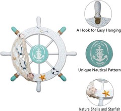 11″ Wooden Ship Wheel & 13″ Anchor Wall Art – Perfect Nautical Home Decoration