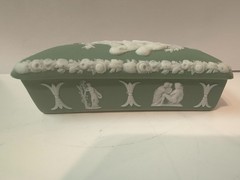 Antique Wedgwood Sage Green Jasperware Match Box 1800’s