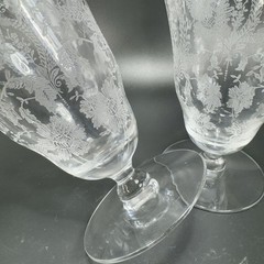 Vintage Viking Glass PRELUDE Etched Clear Footed Glasses Cups Tumblers Set 2
