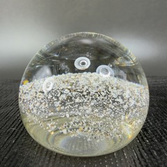 Hand Blown Italian Murano Art Glass Paperweight Dome With Sparkles Center Glass