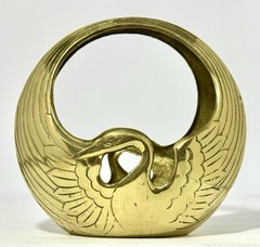 Vintage MCM Solid Brass Swan Planter Bowl Catchall with Handle ~Korea