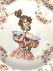 Bavaria ZS & Co. Plate Art Nouveau Pink Floral Lady Portrait Victorian Antique
