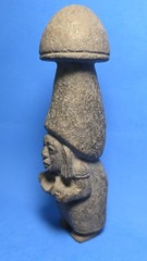 PRE-COLUMBIAN MIXTEC BASALT MUSHROOM STANDING FEMALE SHAMAN FIGURE