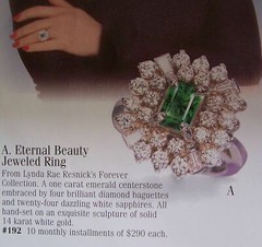 $5900 14K WHT GOLD Ring EMERALD 4 DIAMOND 24 WHT SAPPH SZ 6.5 FRANKLIN MINT