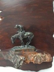 End of The Trail Wooden Plaque Folk Art Native American Warrior on Horse Vintage