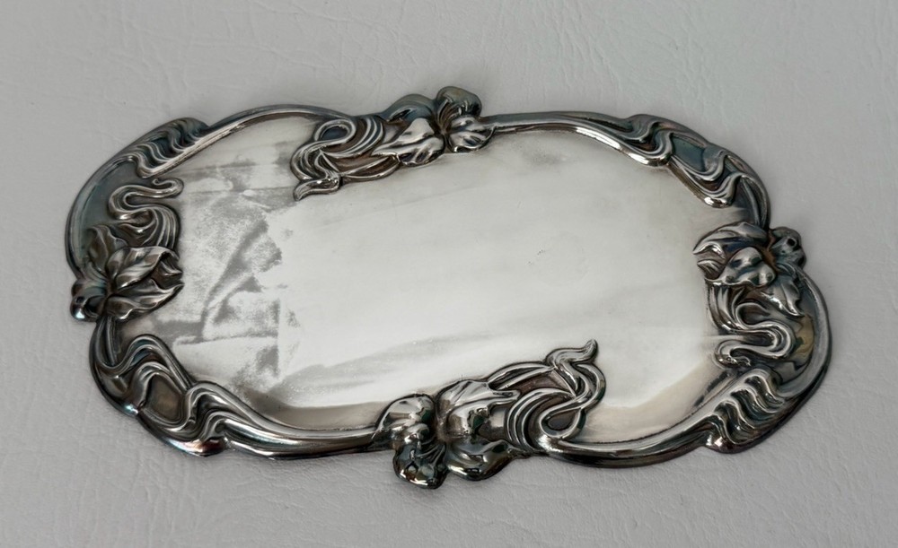 Vintage Ornate Art Nouveau Metal Casket Coffin Marker Blank Memorial Name Plaque