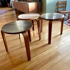 Modernist Aalto Alvar Style 3 Stacking Bent Leg Tables Vintage Formica Tops