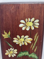 Set of 2 70s VTG Hand Painted Signed Floral Wood Plaques Cottagecore Boho MCM
