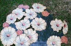 Vtg Handpainted Signed Metal Enamel Toleware Flower Floral Wall Hanging 21″x22″