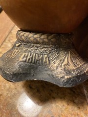MUST SEE 6” Gourd Vase With Intense Carved Resin Base Horse Bull Cow Western