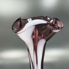 1980s Art Glass Vase Purple With White Spots Wavy Ruffled Top Edges Glass Vase