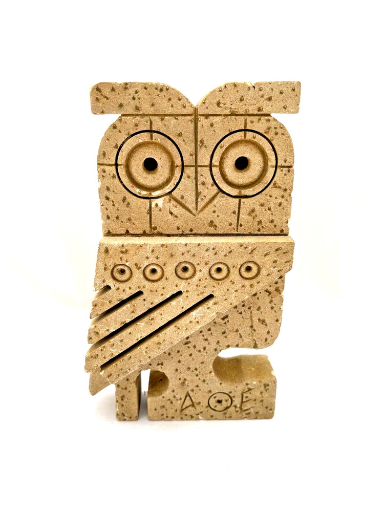 Owl of Athens Soapstone Ancient Statue Made in Greece Goddess of Wisdom 9.5″