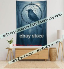 Raven Dreamcatcher Tapestry 3D relief look Wall Art mystic bird 39X59 in