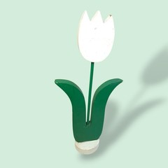 Vintage 1990s Wooden White Tulip Folk Art Decor Scandinavian Dutch 12″