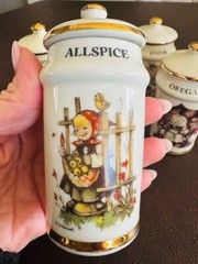 Vintage Spice Jars w/Lids 1987 MJ HUMMEL Porcelain Set of 6 Alpine Switzerland