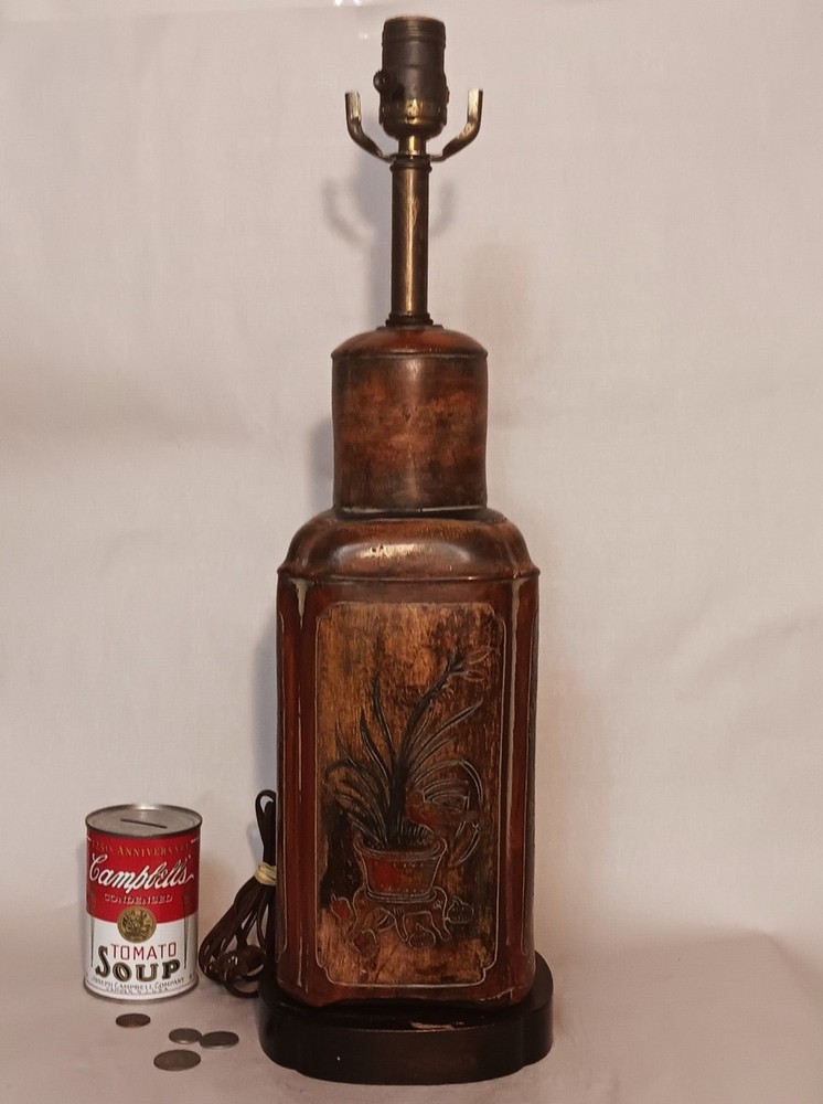 1950s FREDERICK COOPER vtg asian tea canister hollywood regency table lamp art