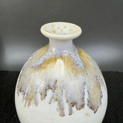 Vintage Stoneware Pottery Drip Glaze Bud Vase Vessel Bottle Artist Signed Decor