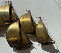 Vintage MCM DEMOTT Brass Sailboats Metal Wall Hanging Art Sculpture Signed