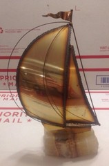 DeMott Vtg. Sail Boat Brass Copper Art Sculpture On Onyx 9.5″ Base Signed