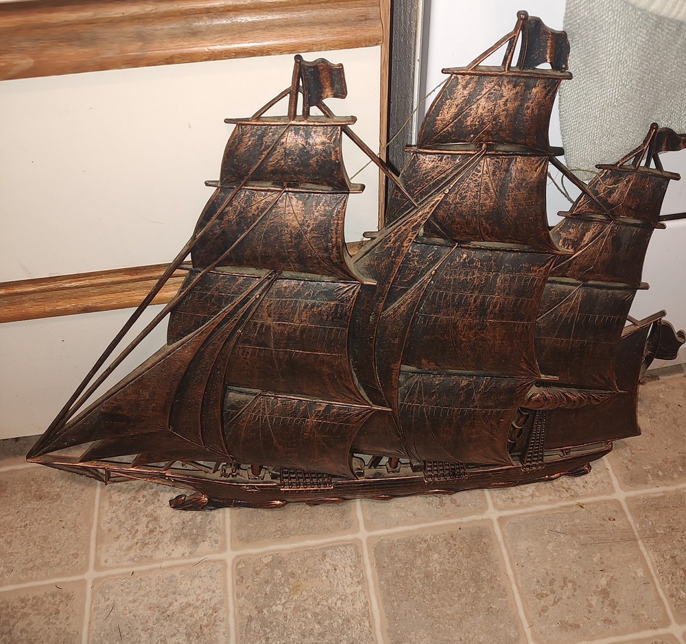 VTG MCM 1962 COPPERCRAFT CLIPPER SHIP SCHOONER SHIP WALL HANGING ART